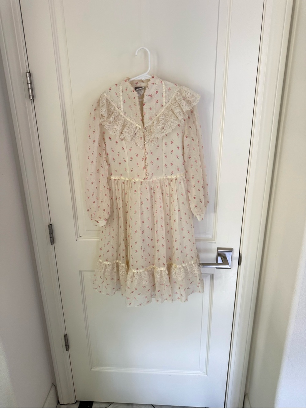 Vintage Prairie Dress Girls 10 Pink Ditsy Floral Lace Ruffle Gunne Sax Style